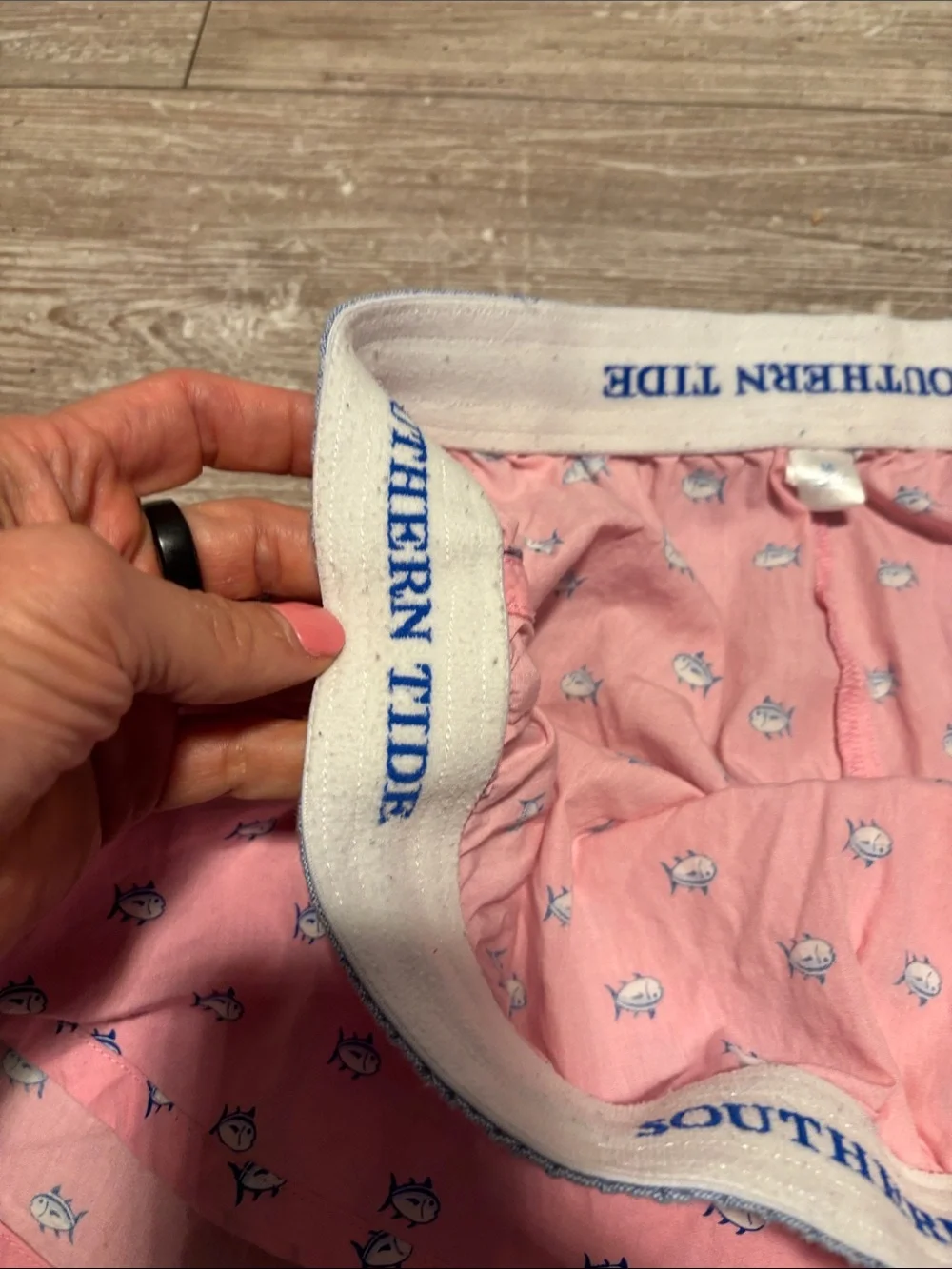 Southern Tide Pink Cotton Pajama Shorts with Blue Waistband